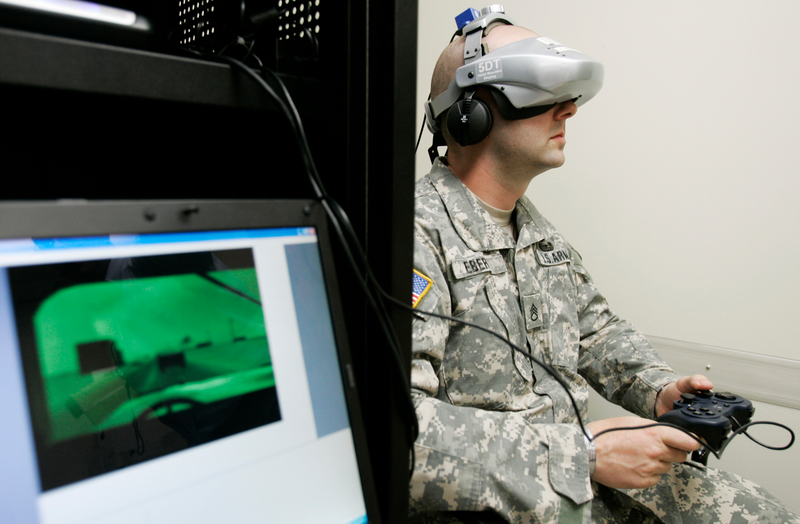 A VR simulation at the Madigan Army Medical Center at Fort Lewis in 2007 that was being tested to help veterans with PTSD. Image: AP